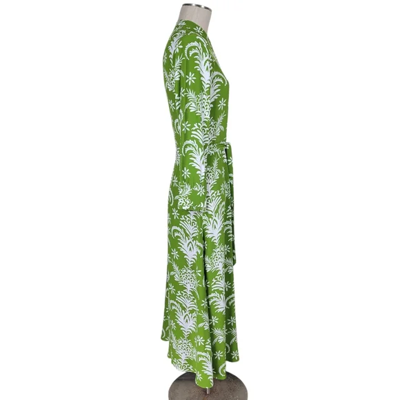 Zara Lilou Midi Dress Size S Green White Tropical Floral Belted Flowy Viscose - Picture 3 of 11